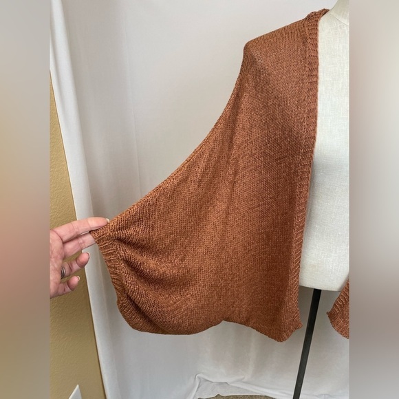 Anthropologie Akemi + Kin Orange Open Front Crochet Back 3/4 Sleeve Cardigan OS - Picture 2 of 6